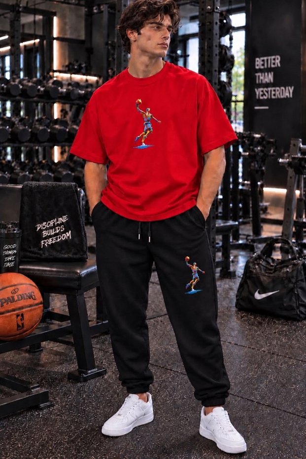 New Season Unisex T-Shirt and Sweatpants Basket Printed Set