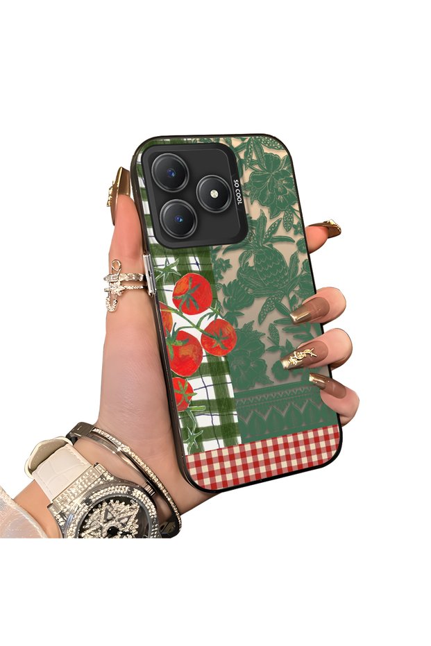 Realme C63 4G/C61 Compatible Acrylic Hard Back Panel with Silicone Edges Vegetable Flower Pattern Phone Case