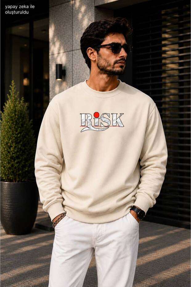 Men's Risk Printed Crew Neck Casual Regular Fit Sweatshirt