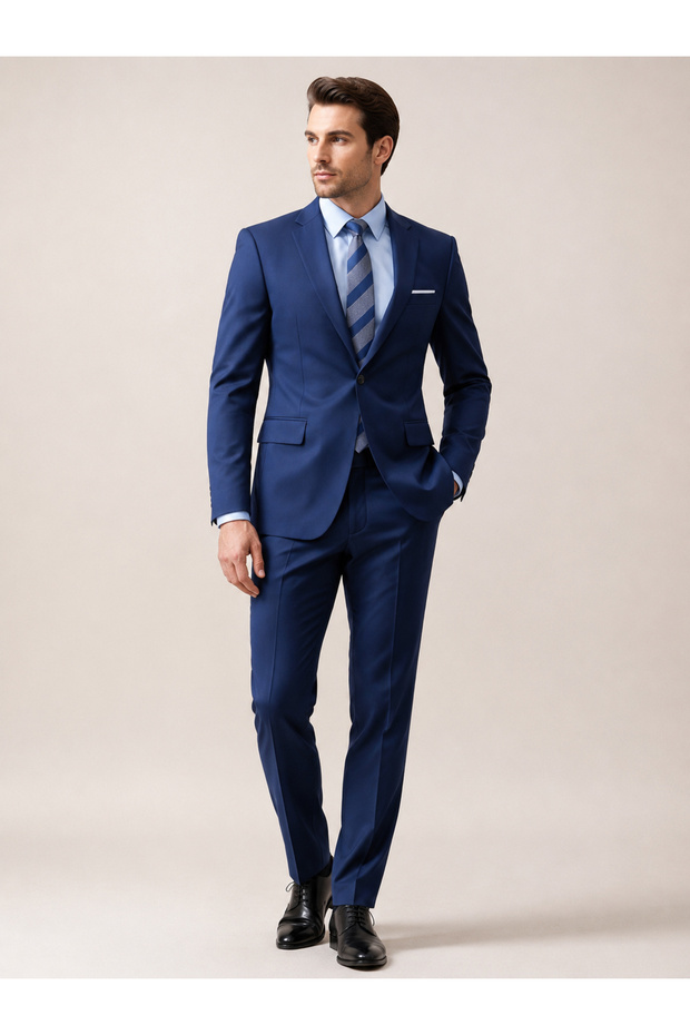 Men's Elegant Navy Blue Suit Set – Slim Fit 2-Piece Jacket and Trousers for Formal Occasions