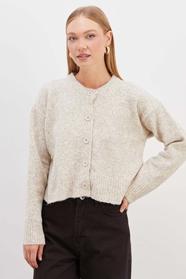 Buttoned Knitwear Cardigan with Side Slits