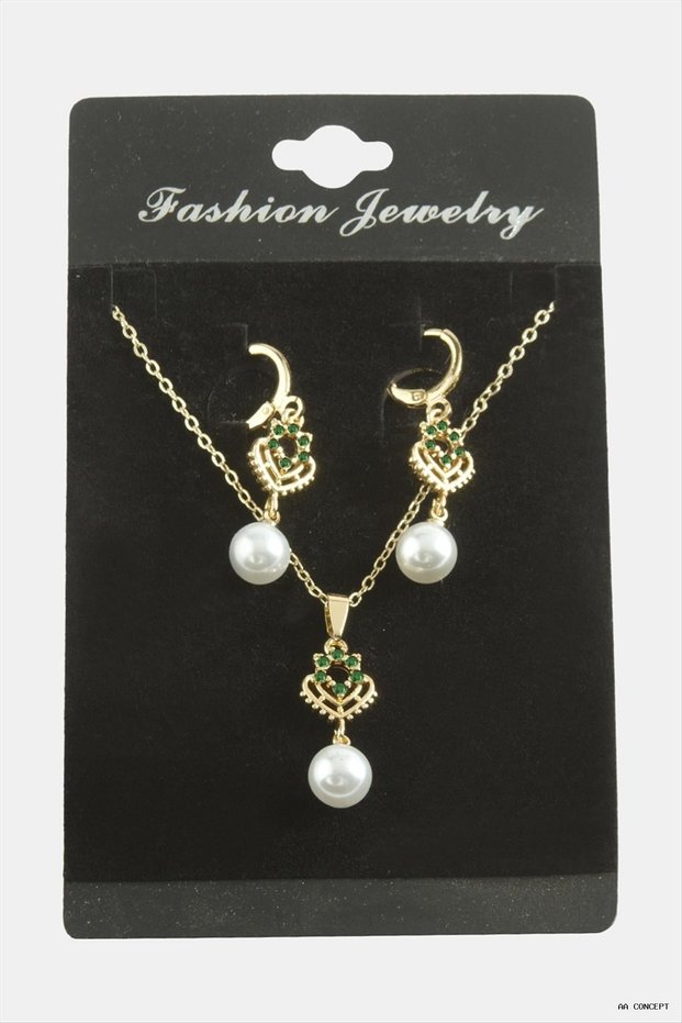 CONCEPTA Pearl and Zircon Stone Set (165504) Necklace, Green