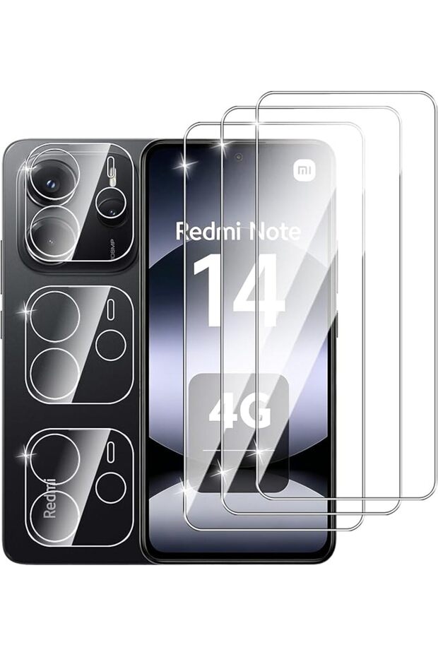 [3+3 Pack] Screen Protector for Xiaomi Redmi Note 14 4G with Camera Lens Protector,HD Clear Tempered