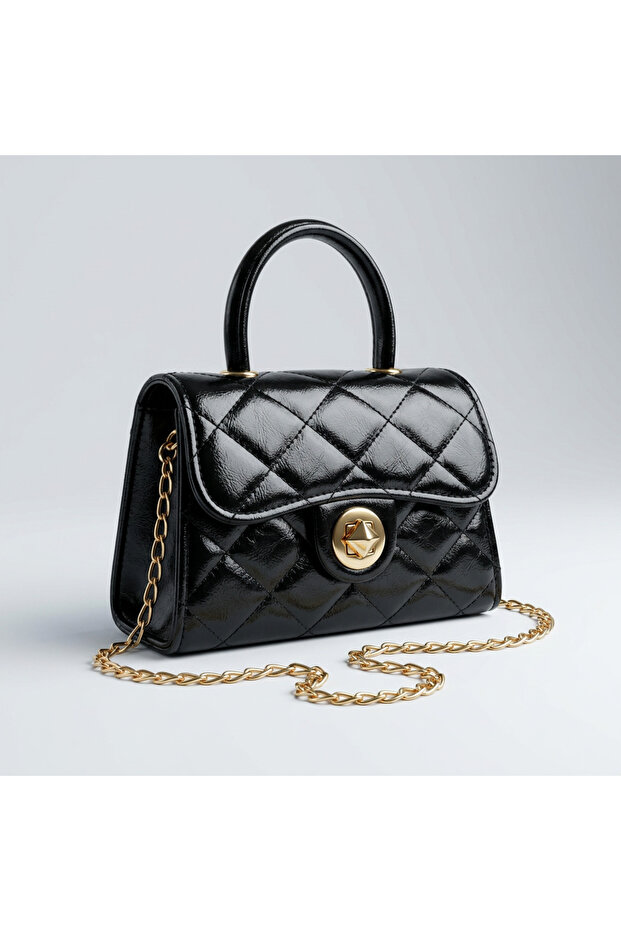 Black Leather Look Women's Shoulder Bag