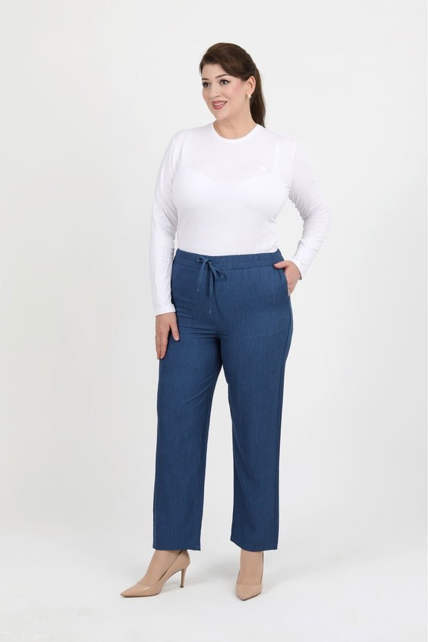 Women's Tensel Slim Fit Elastic Waist High Waist Plus Size Trousers