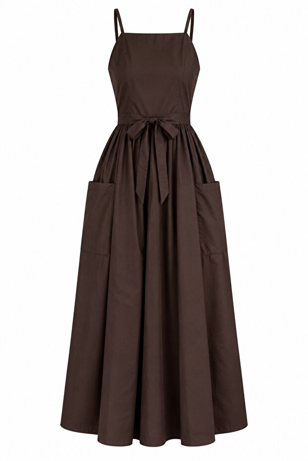 Brown Design Tie-Up Long Dress - 2Y2011