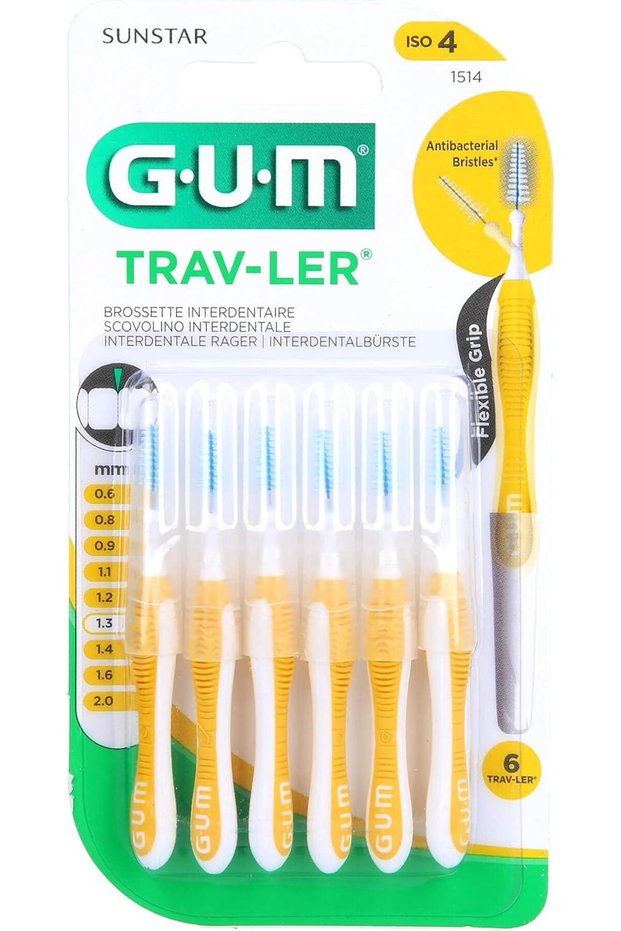 Trav-Ler Plaque Removal-Tapered Interdental Brush -Yellow- Ergonomic Comfort Flex Handle-Removes upto 25% more plaque-Wire is Coated - Anti Bacterial Protection Bristles - Use Gently - 6 pcs