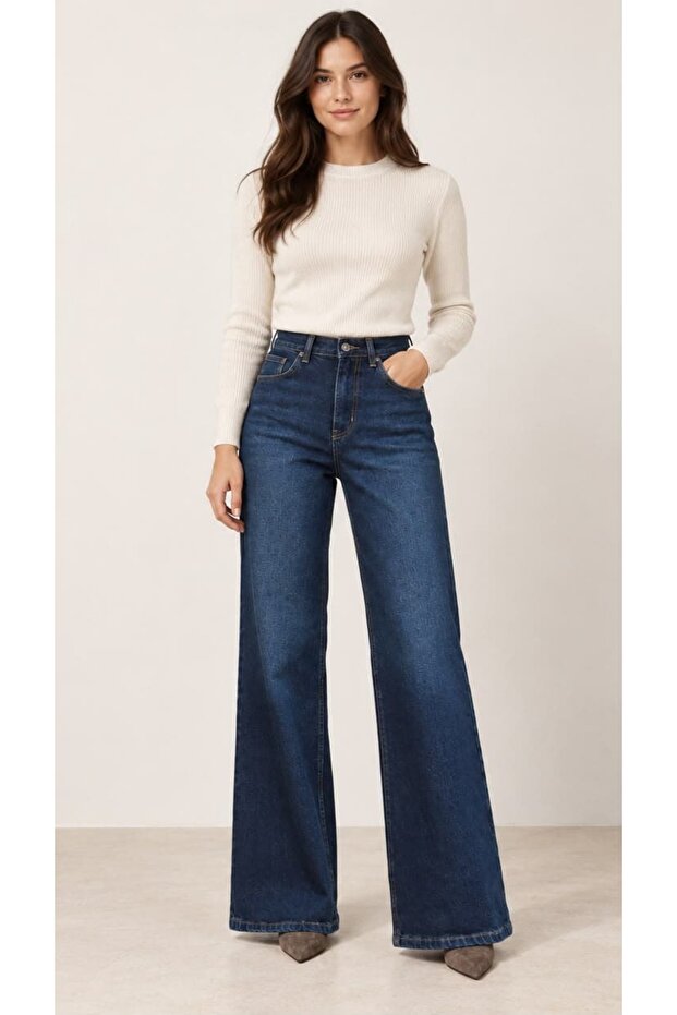 Massi Wide Leg Stretch Fabric Closed Leg Jeans