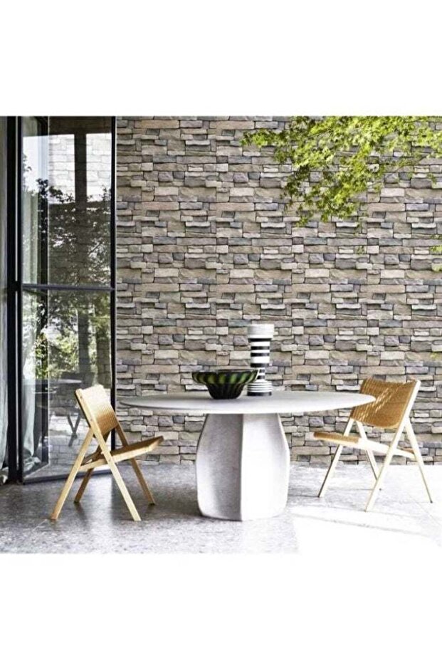 Peel & Stick Stone Brick Wallpaper, Self-Adhesive Removable Vinyl Wall Covering, Grey Beige