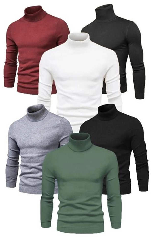 Men's 6-Piece Camisole High-Neck Full Lycra Ribbed Body Sweater