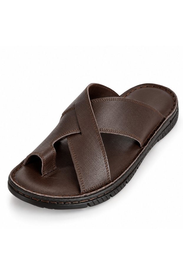 Genuine Leather Men's Brown Slippers (Cb650)