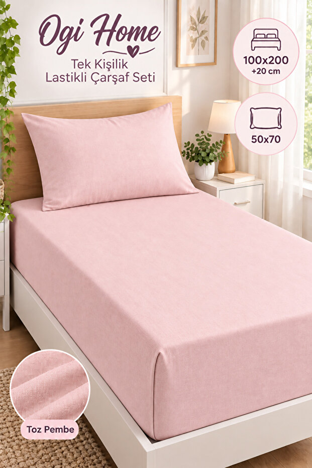 Single Elastic Sheet Set 100X200 cm - Cotton Fitted Sheet with Pillowcase as a Gift