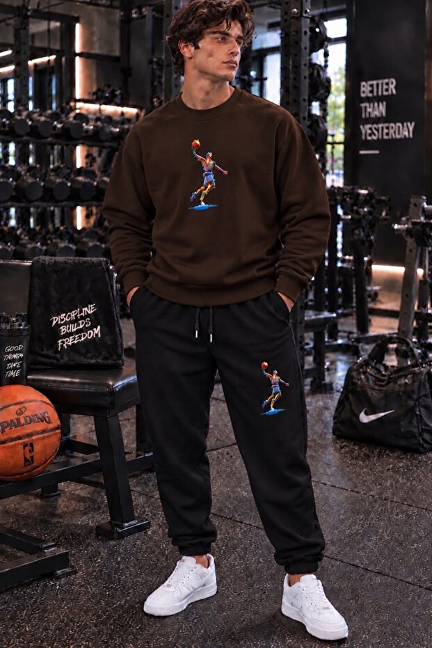 New Season Unisex Sweatshirt and Trackpants Basket Printed Set