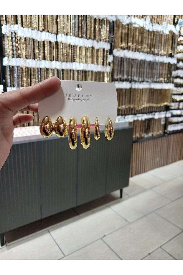 Gold plated multi bijouterie hoop earrings 6pcs
