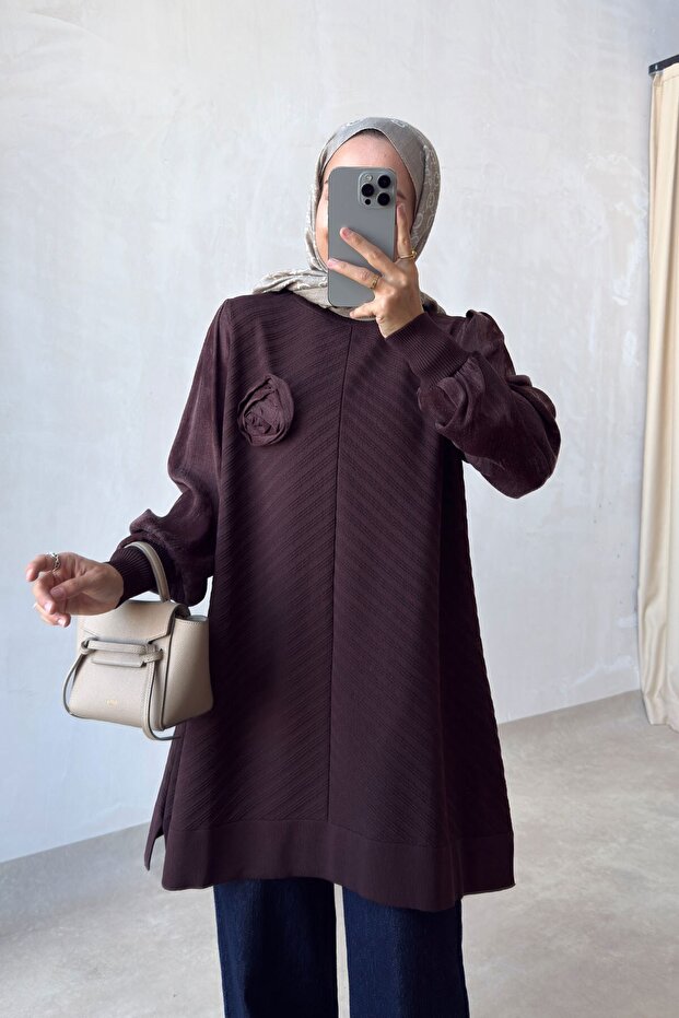 Rose Silk Cupra Sleeve Tunic - Brown