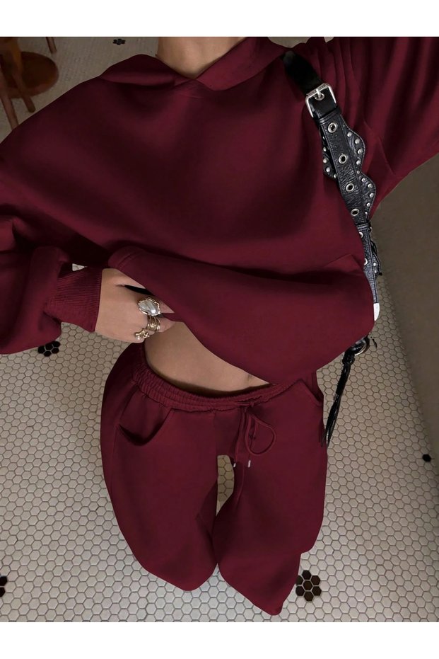 Unisex Women's Men's Unprinted Sporty Oversize 3 Thread Hooded Hoodie and Baggy Sweatpants