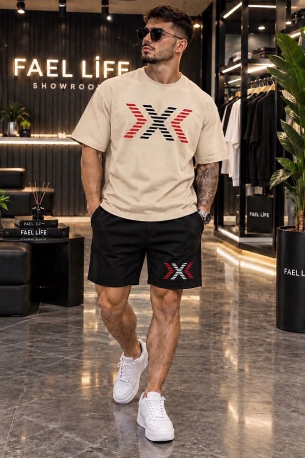 New Season Unisex T-Shirt and Shorts Set with Arrow X Print