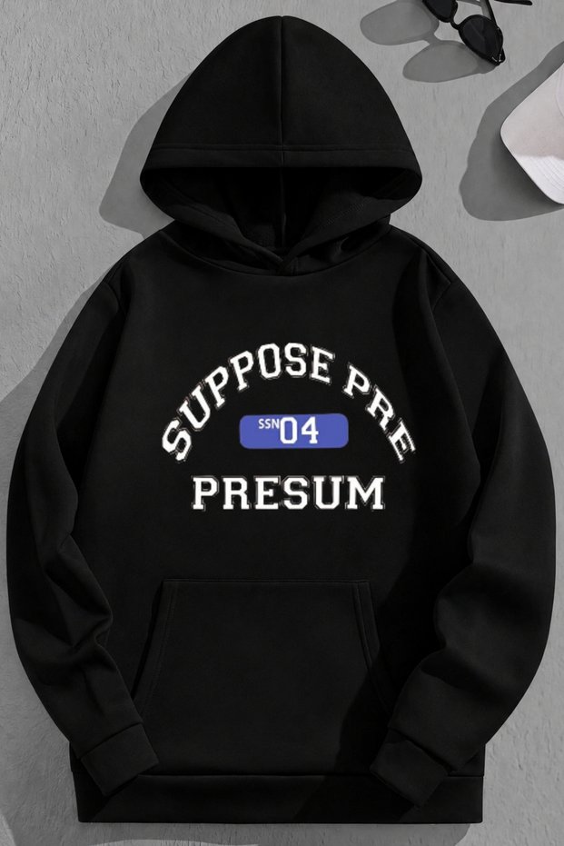 Unisex 3 Thread Cotton Black Supple Print Loose Fit Sweatshirt Hoodie