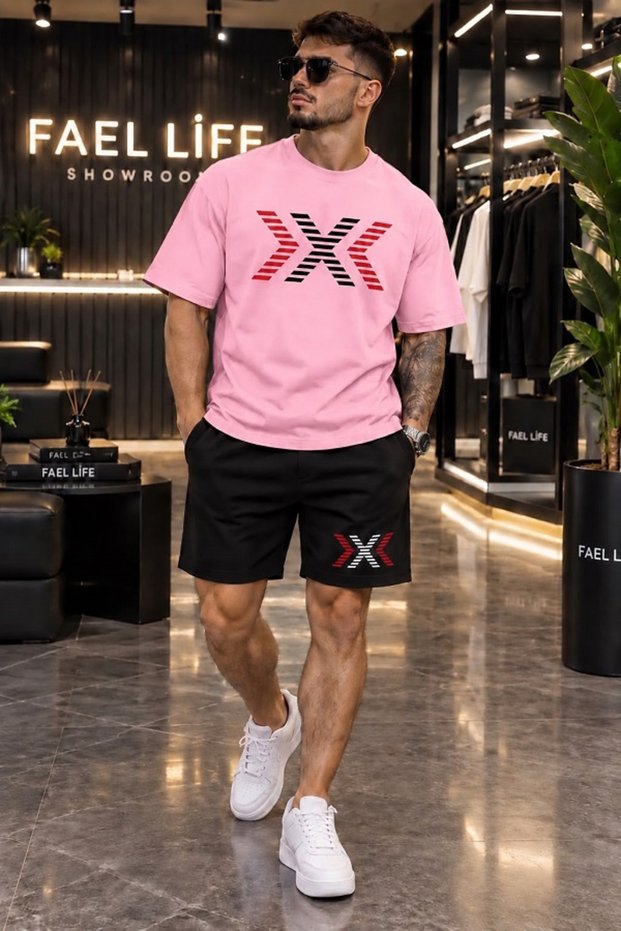 New Season Unisex T-Shirt and Shorts Set with Arrow X Print