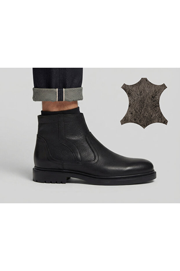 Genuine Leather and Fur Zippered Boots Men's Shoes