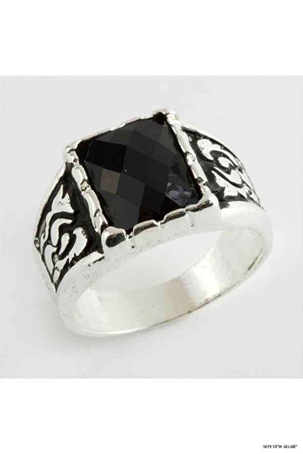 Spt-Gld Crystal Stone Metal Men's (145546) Ring Black