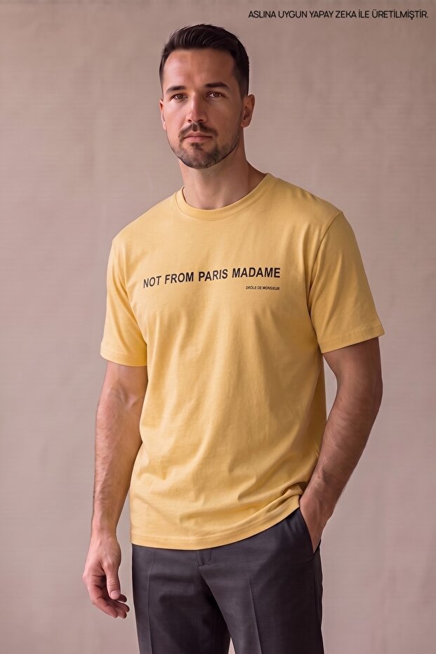Yellow Men's Not from Paris Printed Crew Neck T-Shirt