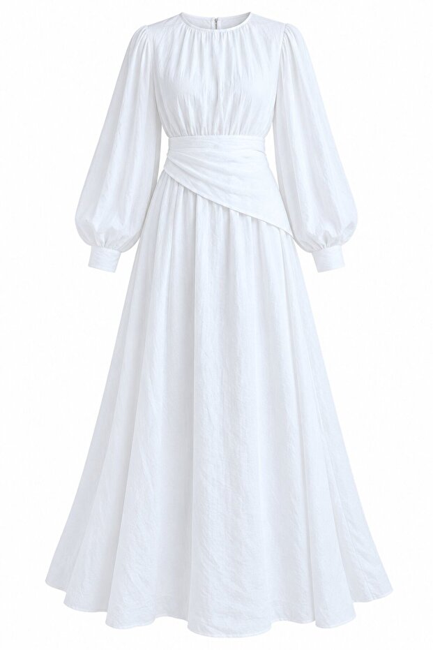 White Long Dress with Belt - 2Y7051