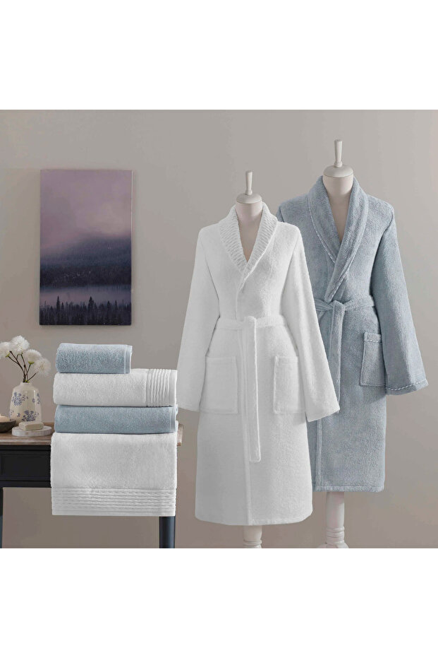Bamboo 6-Piece Family Set Mi̇la White - Blue