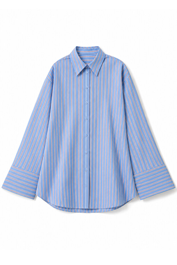 Wide cuffed poplin shirt