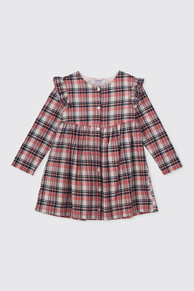 Baby Girl Plaid Patterned Ecru Dress