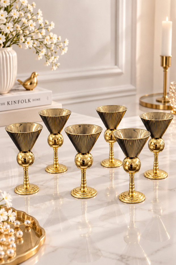 6-Piece Luxury Metal Gold Footed Glass Bowl, Sauce Bowl, Coffee Cup, Multi-Purpose 50ml