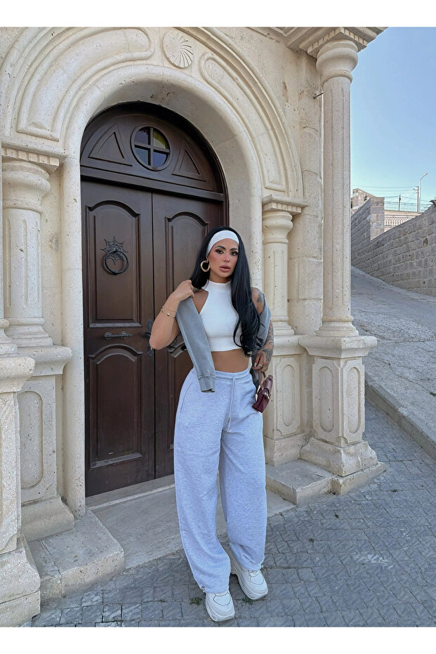 Gray High Waist Basic Jogger Tracksuit
