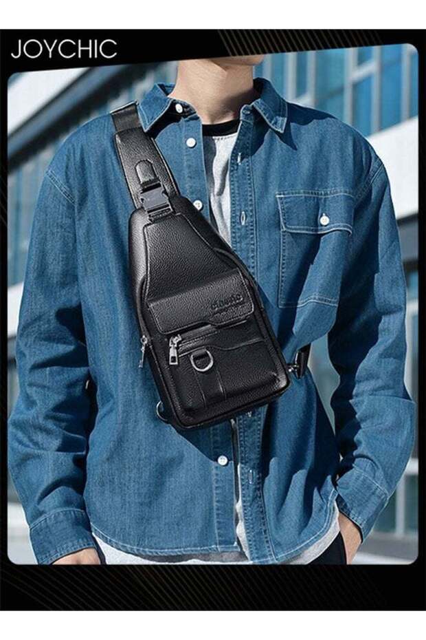 Men Lychee Pattern PU Leather Waterproof and Wear-resistant Chest Bag Trendy Large Capacity Shoulder Bag Portable Crossbody Bag