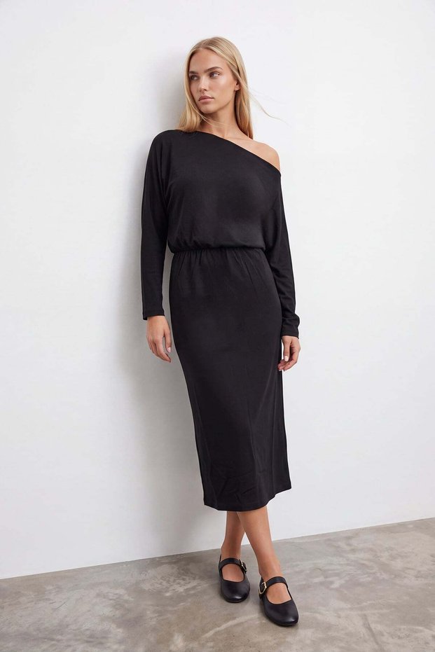 Woman's black boat neck modal midi dress alc-x15780