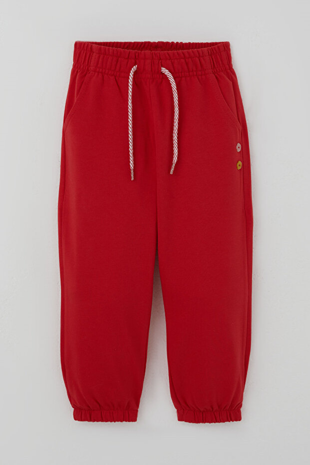 Girl's Sweatpants with Pocket and Button Accessories, with Lacing Accessories, 1-4 Years Old, Red