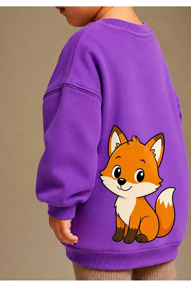 3 Yarn Combed Cotton Fox Printed Unisex Children's Crewneck Sweat Qs6