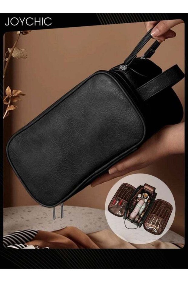 New Style Double Zipper U-shaped Opening Design Multifunctional Waterproof Cosmetic Bag for Women Large Capacity Travel Portable Classified Toiletry Storage Bag Black