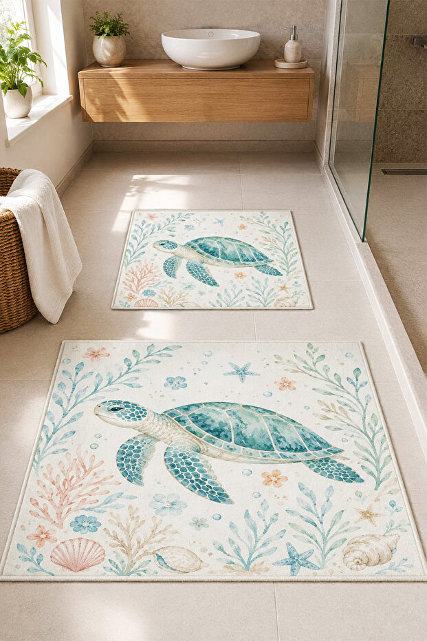 Decorative Digital Printed Set of 2 Bath Mat Non-Slip Base Toilet Set