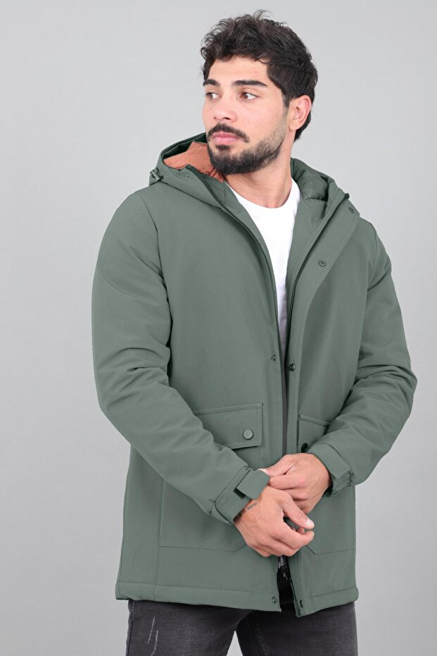 Quilted Bag Pocket Fixed Hooded Winter Coat Pldp 3039_50527