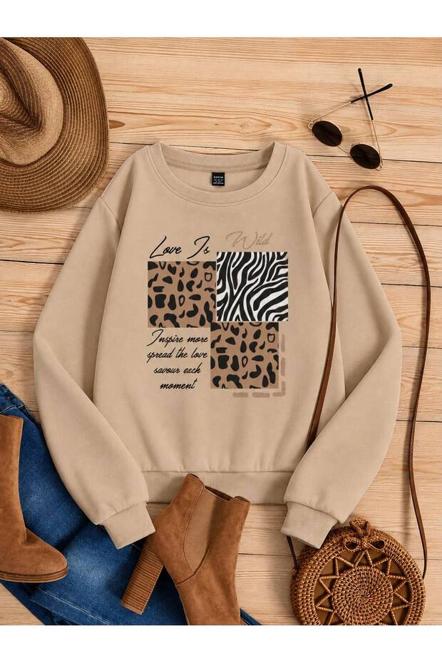 3 Yarn Combed Cotton Love Is Wild Printed Unisex Children's Crewneck Sweat Qs1