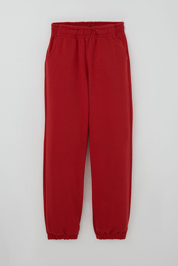 Boy's Sweatpants with Elastic Waist and Cuffs, Solid Color, 4-8 Years Old, Red