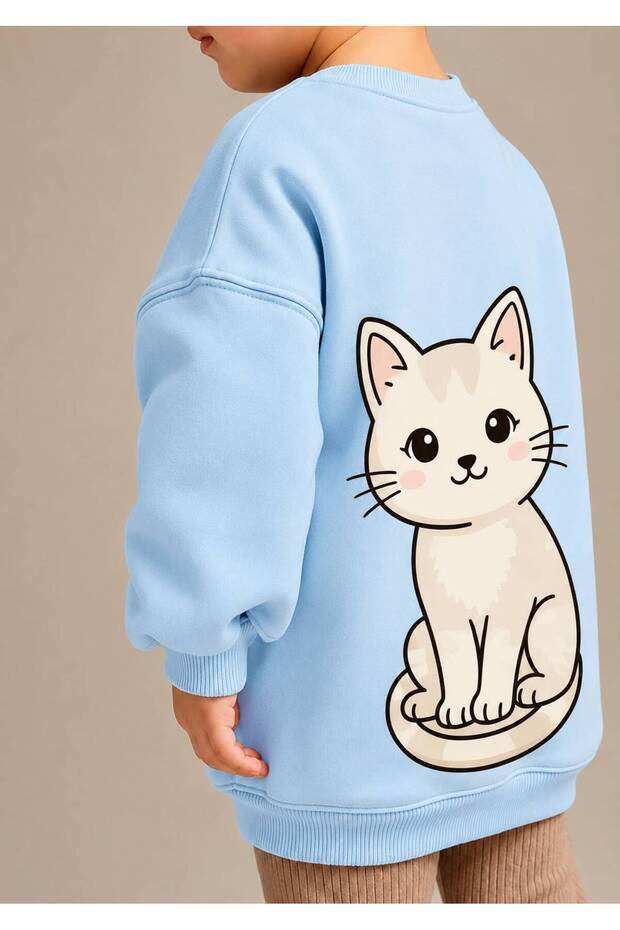 3 Yarn Combed Cotton Cat Printed Unisex Children's Crewneck Sweat Qs3