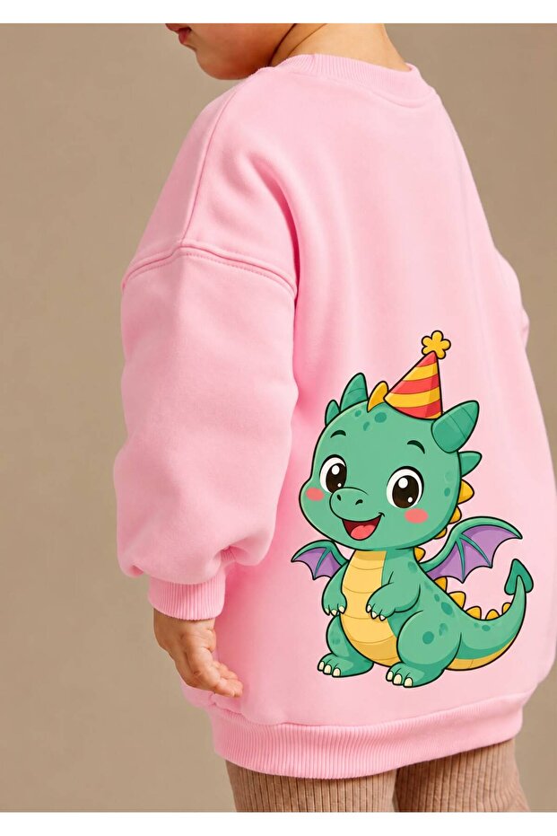 3 Yarn Combed Cotton Dinosaur Printed Unisex Children's Crewneck Sweatshirt Qs4