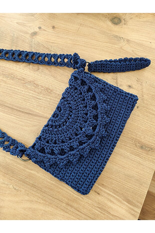 Handmade Knitted Portfolio Bag, Stylish Women's Bag with Shoulder & Hand Straps and Magnetic Closure