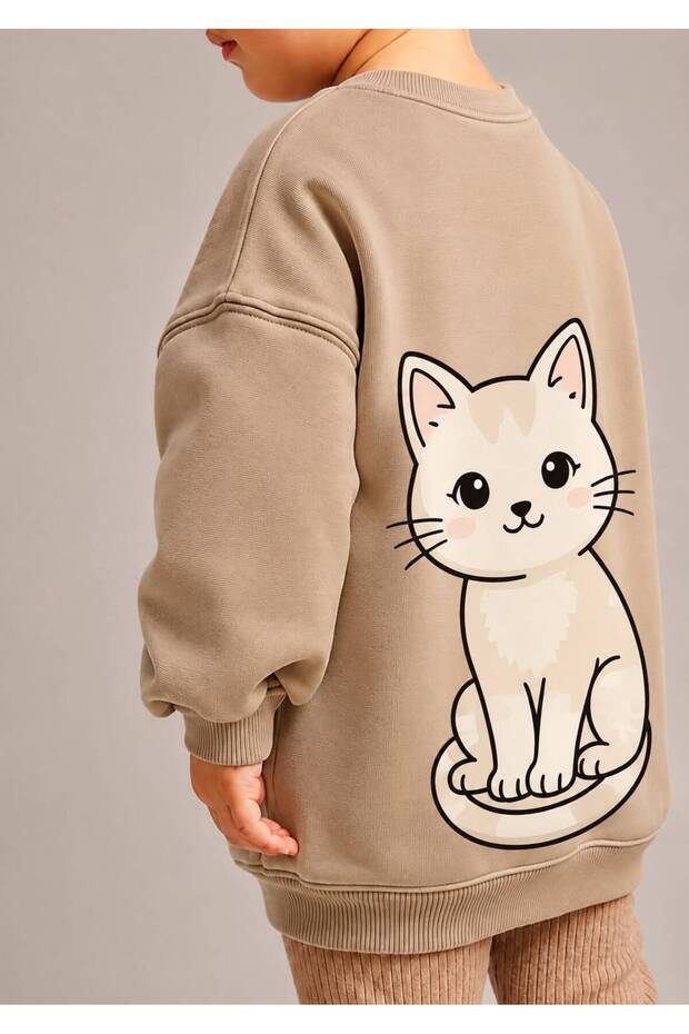 3 Yarn Combed Cotton Cat Printed Unisex Children's Crewneck Sweat Qs3