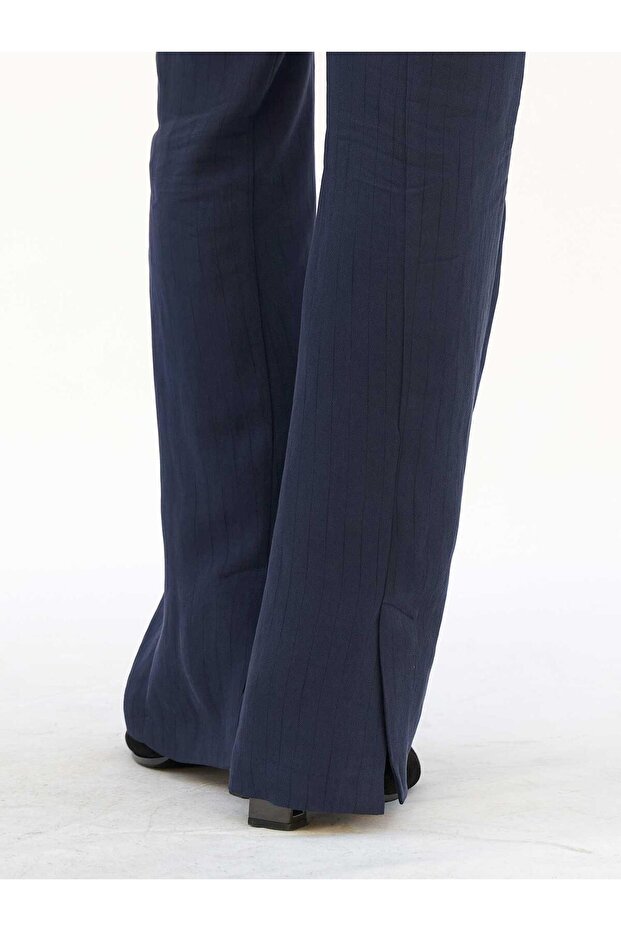 Women's Navy Blue Waist-Fitted Striped Blazer Jacket and Trousers Classic Suit
