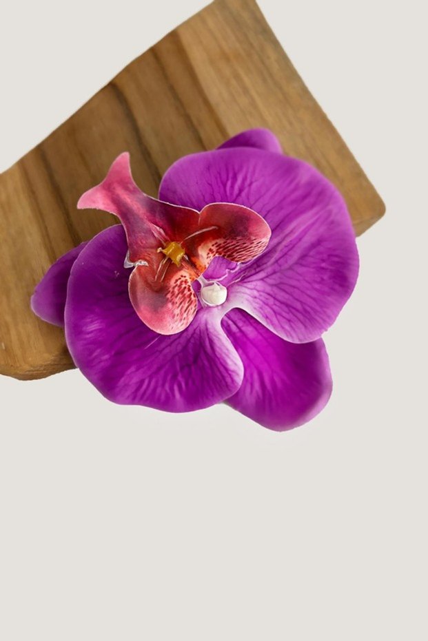 Purple Color Realistic Textured Orchid Flower Figured Peg Buckle Hair Clip