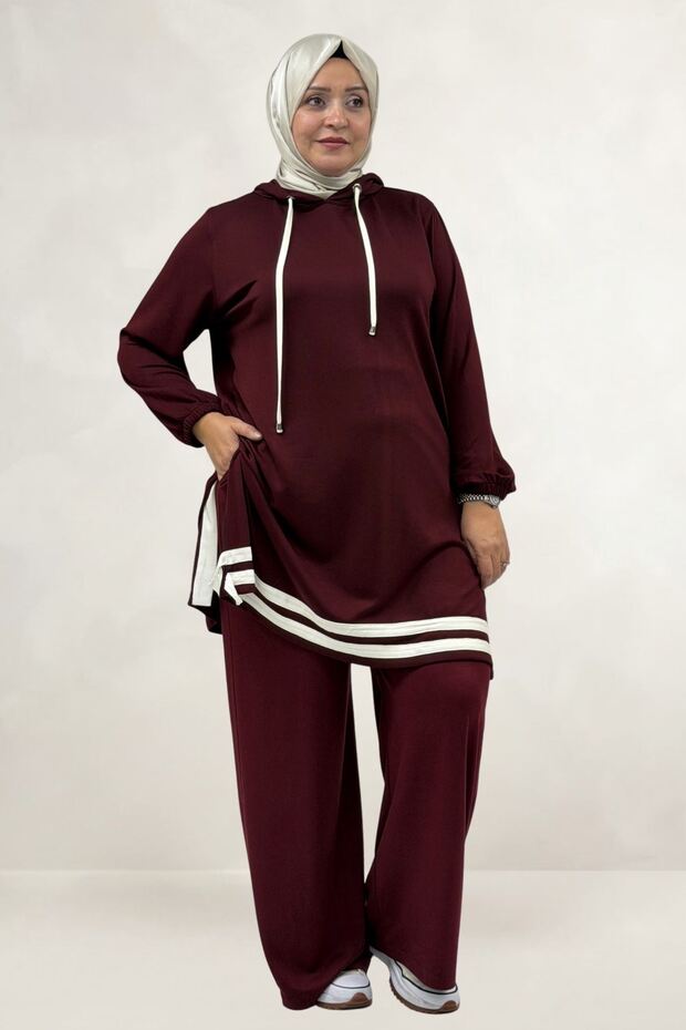 68098 Plus Size Modal Tunic with Stripe Detail - Burgundy