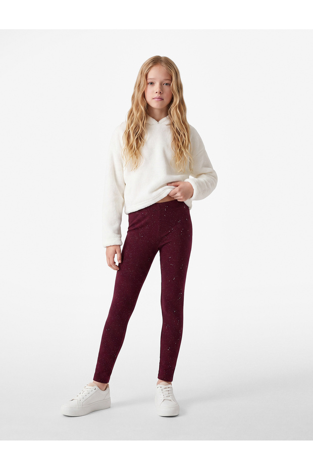 Elastic Waist Glittery Cotton Leggings