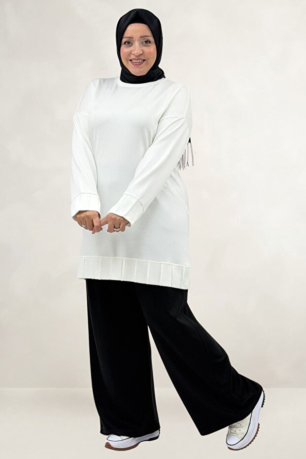 58173 Plus Size Modal Tunic with Fringe Detail - Ecru